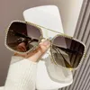 Óculos de sol moda quadrado diamante inlay mulheres oversized metal ponte dupla gradiente óculos de sol viajando