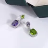 Dangle Earrings Delicate Natural Purple Zircon Green Asymmetrical Stylish 925 Silver Jewelry Elegant Party Women's