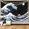 Takestries Sea Wave Tapestry Parede preta pendurada na decoração da moda Great Waves para quarto da sala de estar japonês