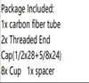 Tube en fibre de carbone L 8.9 ''OD 1.85'' + coupelles en aluminium 1/2x28 5/8x24 (1-3/16x24 TPI) 8 pièces