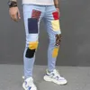 Mannen stijlvolle gepersonaliseerde patchwork potlood jeans broek hiphop mannelijke skinny jogging denim broek 240125