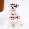개 의류 크리스마스 망토 격자 무늬 코트 애완 동물 플러시 케이프 고양이 스트랩 트랙트 로프 디자이너 옷
