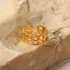Pierścienie klastra biżuteria ze stali nierdzewnej Uworld dla kobiet 18 -karatowe złoto -plisowane tęczowe słodycze kroplowe kubańskie łańcuch podwójnie otwarty pierścień regulowany