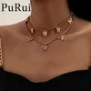 Boho Charm Bling Pink Crystal Butterfly Pendant Choker Necklace Rhinestone Tennis Chain On The Neck 2021 Goth Jewelry for Women277I