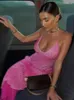 Robes décontractées Sexy col en V sans manches dos nu solide longues robes mode élégant rose a-ligne robe de sangle 2024 vacances robes en vrac