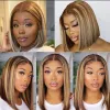 Synthetic Wigs Brazilian Hair Glueless 13X4 Short Straight Bob Wig Ready To Wear Human Hair Lace Frontal Wigs for Women PrePlucked Wear and Go