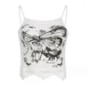 Tanques femininos American Lace Butterfly Print Pequeno Halter Feminino Spice Girl Vestindo Uma Linha Sexy Pescoço Backless Tank Top