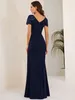 Party Dresses Gorgeous Evening Evening Deep-V Side Split Applices Ruched Belt 2024 of Sexy Sequin Navy Blue Bridesmaid Dress