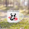Mugs Drink Dessert Breakfast Milk Cups Kid Flower Panda Printed Creative Enamel Water Cup Handle Mug Birthday Gifts For Childen