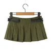 Skirts 2024 Summer Mini Skirt Y2k Vintage Clothes Korean Fashion Green Striped For Women Elegant Pleated Micro With Belt