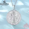 Anhänger Eudora Echt 925 Sterling Silber Saint Benedict Patronus Halskette Religiöses Kreuz Amulett Anhänger Für Männer Frauen Edlen Schmuck Geschenk