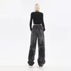 Jeans da donna High Street Hip Hop Nero Donna Streetwear Pantaloni oversize con catena vintage Tie Dye Pantaloni dritti a gamba larga casual alla moda