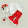 FOCUSNORM 0-4Y Kerst Baby Meisjes 2 stks Kleding Kerstman Gedrukt Lange Mouw Sweatshirt Tops Fluwelen Flare Broek