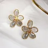 Stud Earrings Statement Flower For Women Gold Color Fashion Zircon Crystal Retro Elegant Ladies Luxury Jewelry