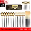 Dinnerware Sets 24Pcs Cutlery Set Stainless LNIFE Fork Spoon Flatware Steel Gold Color Dishwasher Gift Box Kitchenware327Q