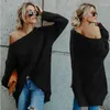 Suéter feminino pulôver casual manga comprida malha fofo suéter solto jumper tops malhas outono um ombro oversized