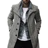 Mensrock Winter Jacket Män överrock varma kläder ull outkläder lång svart vit rutig blandning cardigan manlig kappa plus storlek S-3XL 240124