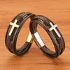 Charm-Armbänder Herren-Armband aus gewebtem, kaffeefarbenem, mehrschichtigem Lederseil-Kreuzarmband