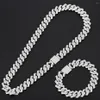 Chains 15mm Miami Prong Cuban Chain Link Silver Color Necklaces 2 Row Full Iced Out Rhinestones Bracelet Set For Mens Hip Hop341E