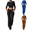 Women's Hoodies 2 Piece Slim Fit Long Sleeve Top och High Maisted Straight Pants Yoga Workout Set Women Fashion Blus 2024 T Shirt