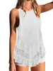 Women's Tanks Tank Tops Loose Fitting Round Neck Sleeveless Lace Flower Embroidery Ruffle Hem Vest White Shirts For Summer Y2K