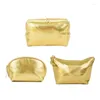 Storage Boxes Gold PU Leather Bag Large Capacity Travel Cosmetic Handheld Makeup