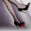 Scarpe eleganti Sexy letto nero Tacchi alti per le donne 10 cm Stiletto Punta a punta Décolleté nudi Fondo rosso lucido Ladies Nightclub Prom Party Shoes 43