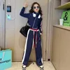 Clothing Sets Spring Autumn Girl Striped Cropped Full Zip Sweatshirt Loose Drawstring Sweatpant Set School Kids Tracksuit Child Outfit