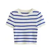 Women's T Shirts Stripe Shirt Women Crop Tight Tops Knitwear Y2k Clothes Knitted T-shirts Chic Lady Fashion Woman Blouses 2024 Top Tees