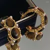 Boucles d'oreilles Style Maillard médiéval Vintage, Niche haut sens, mode personnalité pierre de tigre rétro perle femme