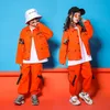 Jazz Kostuums Oranje Tooling Lange Mouw Jas Broek Jongens Straat Dansen Kleding Hip Hop Dans Set Stage Dancewear Kids 240131