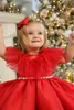 Girl Dresses Flower Dress Puffy Red Satin With Bow Feather For Weddings Kids Birthday Party Pageant First Communion Ball Gowns