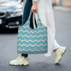 Borse per la spesa con motivo a zigzag in tela senza cuciture da donna riutilizzabili di grande capacità per generi alimentari, shopper geometrica moderna bohémien