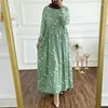 エスニック服ザンゼアファッション女性花柄のプリントイスラム教徒ドレス秋の長袖ビンテージホリデーサンドレスドバイトルコアバヤヒジャー