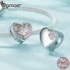 Strands Silver 925 Sterling Silver Graved Lettering Charm Bead Personligt namn Pet Zircon Heart Dangle Fit Original Armbandsmycken