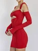 Casual Dresses Hirigin Hollow Out Sexy Party Dress for Women Spaghetti Srtap långärmad bodycon mini eleganta kvällskläder