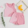 Set di abbigliamento Bambino Bambini Neonate Ragazzi Vestiti estivi Senza maniche Girocollo Canotte in cotone a colori a contrasto Top Pantaloncini con fascia elastica