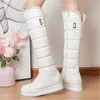 Botas de inverno quente rosa branco botas de neve sapatos femininos 2023 saltos baixos joelho botas altas plataforma feminina de pelúcia longos barcos mujer preto 34-43