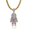Lureen Hip Hop Gold Color Iced Out Micro Pave Astronaut Pendant Necklace For Men Men Men CZ Long Chains Trendy Jewelry Gift320n