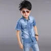 Set di abbigliamento Abbigliamento per ragazzi Set estivo 2 pezzi Camicia da cowboy Pantaloncini Pantaloni casual a maniche corte per adolescenti