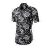 メンズTシャツ2024夏のマルチカラージャキュード半袖シャツカジュアルフローラル垂直縞模様の男性小さい