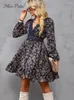 Casual Dresses Miss Petal Ditsy Floral Lace Mini Dress for Woman Sexig V-ringad Ruffled långärmad fest 2024 Spring Autumn Female Sundress