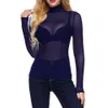 Designer roupas femininas elástico apertado sexy malha inferior camisa transparente de manga comprida t-shirt das mulheres rendas mulher roupas blusas mulheres verão moda camisasB3A6