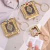 Keychains 1st Vintage Muslim Keychain Harts Islamic Mini Ark Koran bok Riktigt papper kan läsa hängande nyckelringskedja religiösa smycken