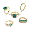 Bagues de bande 1sets vert cristal ensemble pour femmes plaqué or vintage esthétique géométrique luxe dame bijoux cadeaux 2023 mode 230410 Dr Dha4X