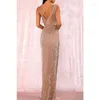 Casual Dresses 2024 Spring And Summer Banquet Design One Shoulder Sequined Gold Heavy Work Evening Dress For Women Fishtail Gown