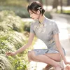 Этническая одежда, простое элегантное тонкое женское платье Ципао в винтажном стиле с цветочным принтом, традиционное китайское платье с короткими рукавами для молодых девушек, современное