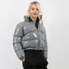 Kopa damska płaszcza Zhymihret Y2K Neon Kolor Down Down Jacket 2024 Długie rękawie stojak na kołnierz zimowy ciepły płaszcz lustro gładki zamek błyskawiczny