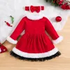 Girl Dresses FOCUSNORM 0-6Y Autumn Winter Kids Christmas Dress Long Sleeve Furry Patchwork Mesh Lace Tulle With Bowknot Headband