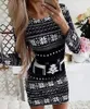 Casual Dresses Sexy Club Long Sleeve Bodycon Mini Dress Women 2024 Autumn Winter Christmas Print Party Basic Slim For Robe Femme